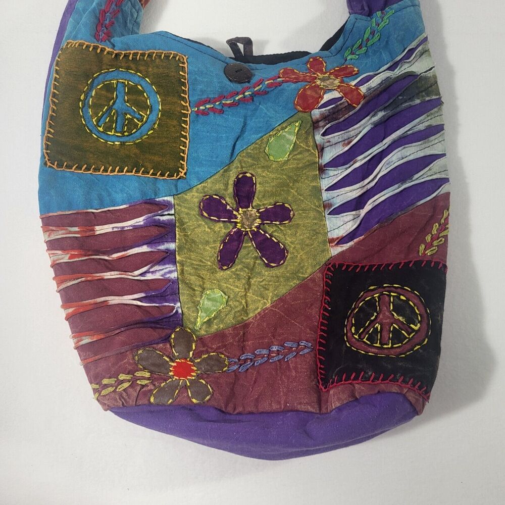 HIppie Hobo bag purse peace love purple red blue zips fun playful